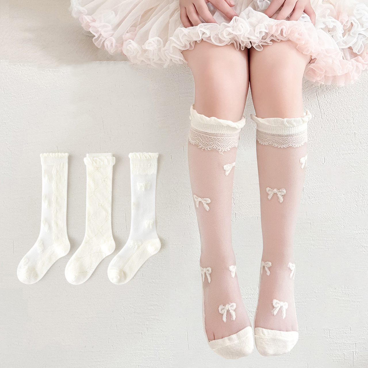 Baby Sock Oximeter - 3 Pairs Lace Bow Baby Girl