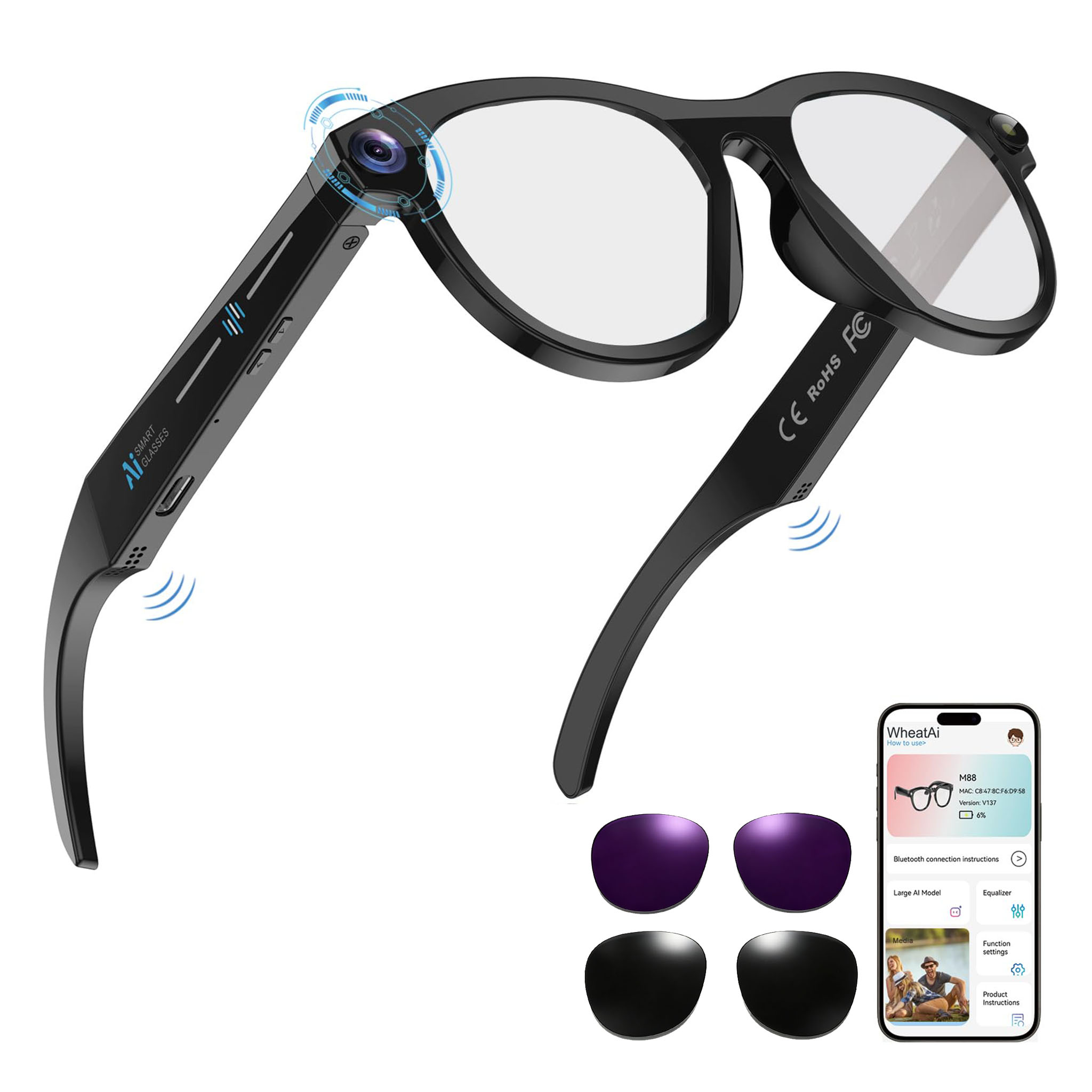 Black Smart Ai Glasses for Men - Smart Glasses Lens recension och pris